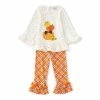 Best Sale 🤩 Rare Editions Little 👧 Girls 2T-6X Long-Sleeve Foiled-Dot Pumpkin-Appliqued Top & Plaid Leggings Set Ivory 🧨 -Rare Editions Shop unnamed file 779