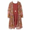 Promo 🛒 Rare Editions Big 👧 Girls 7-16 Long-Sleeve Floral-Printed Dobby Kimono, Waffle Knit Fit-And-Flare 👗 Dress & Necklace Set Red/floral 🧨
