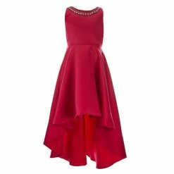 Promo 🎉 Rare Editions Big 👧 Girls 7-16 Sleeveless Extreme-High-Low-Hem Satin 👗 Dress Berry 🔥
