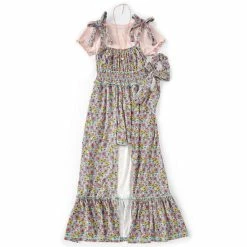 Coupon 😀 Rare Editions Big 👧 Girls 7-16 Tie-Shoulder Floral Walk-Through Romper, Solid Knit Tee, Tie Scrunchie & Necklace 4-Piece Set Floral Multi/pink 🤩 -Rare Editions Shop unnamed file 792