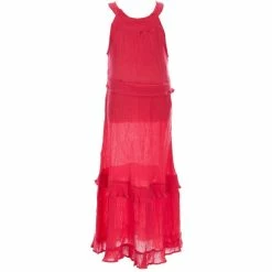 Buy 😍 Rare Editions Big 👧 Girls 7-16 Sleeveless High-Neck Gauze Ruffle-Tiered Maxi 👗 Dress Fuchsia 👏