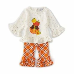 Cheap 😀 Rare Editions Baby 👧 Girls 3-24 Months Stacked Pumpkin Top & Plaid Leggings 2-Piece Set Ivory 🔥