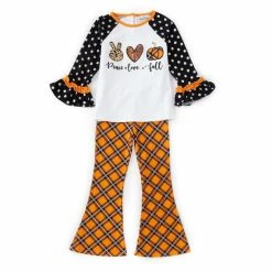 Best reviews of 🔥 Rare Editions Little 👧 Girls 2T-6X Raglan-Sleeve #double;Peace Love Fall#double; Color Block Tee & Plaid Leggings Set White 🥰