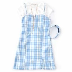 Outlet 🎉 Rare Editions Big 👧 Girls 7-16 Sleeveless Plaid Jumper 👗 Dress, Pointelle Knit Top & Coordinating Accessories 4-Piece Set Blue ⌛ -Rare Editions Shop unnamed file 821