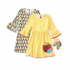 Outlet 🧨 Rare Editions Little 👧 Girls 2T-6X Pencil-Printed Shift 👗 Dress & Dot-Printed Fit-And-Flare 👗 Dress 2-Piece Set Mustard 🥰 -Rare Editions Shop unnamed file 834