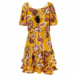 Wholesale 🛒 Rare Editions Big 👧 Girls 7-16 Puffed Sleeve Printed Yummy Knit 👗 Dress Mustard 🔥