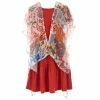 Flash Sale 🤩 Rare Editions Big 👧 Girls 7-16 Printed Kimono & Short-Sleeve Rib-Knit Tiered Fit-And-Flare 👗 Dress Two Piece Set Rust 😉