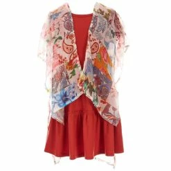 Flash Sale ๐คฉ Rare Editions Big ๐ง Girls 7-16 Printed Kimono & Short-Sleeve Rib-Knit Tiered Fit-And-Flare ๐ Dress Two Piece Set Rust ๐