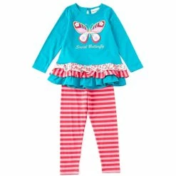 Top 10 🌟 Rare Editions Little 👧 Girls 2T-6X Long-Sleeve Butterfly-Applique Tunic Top & Striped Leggings 2-Piece Set Turquoise/pink 🔥