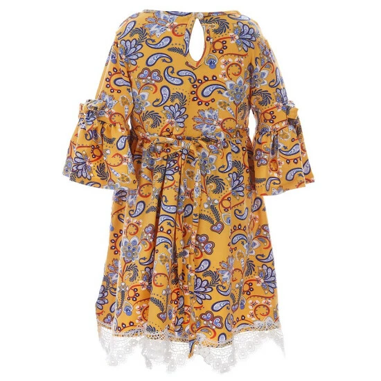 Flash Sale ❤️ Rare Editions Little 👧 Girls 4-6X Bell-Sleeve Floral Paisley Printed Lace Trimmed Babydoll 👗 Dress & Necklace Set Mustard 🤩 4 Flash Sale ❤️ Rare Editions Little 👧 Girls 4-6X Bell-Sleeve Floral Paisley Printed Lace Trimmed Babydoll 👗 Dress & Necklace Set Mustard 🤩 - Image 2