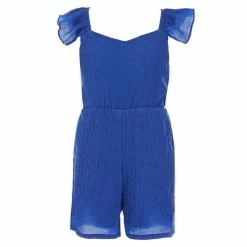 Coupon 💯 Rare Editions Big 👧 Girls 7-16 Flutter-Sleeve Open Tie Back Textured-Gauze Romper Royal 😉