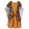 Flash Sale 😉 Rare Editions Little 👧 Girls 4-6X Short-Sleeve Floral Kimono & Rib-Knit Fit-And-Flare Tiered 👗 Dress 2-Piece Set Mustard/black Floral 🎁