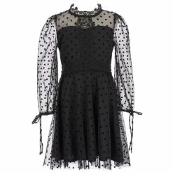 Best deal 🤩 Rare Editions Big 👧 Girls 7-16 Long-Sleeve Flocked Dot Mesh Flower Lace Illusion Skater 👗 Dress Black 😍
