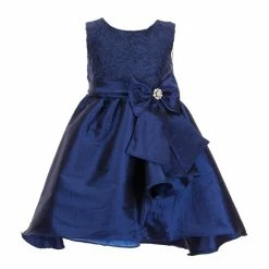 Hot Sale 😉 Rare Editions Little 👧 Girls 2T-6X Sleeveless Lace Bodice Satin Taffeta Fit-and-Flare 👗 Dress Navy 🌟