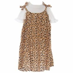 Best Pirce 🧨 Rare Editions Little 👧 Girls 2T-6X Sleeveless Bow Strap Animal-Printed Pleated Jumper 👗 Dress & Short-Sleeve Rib Tee 2-Piece Set Mustard/black/white 🥰