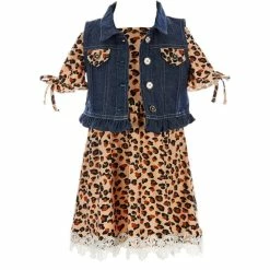 Best reviews of 😀 Rare Editions Little 👧 Girls 2T-6X Sleeveless Denim Ruffle Vest & Animal-Printed French Terry A-Line 👗 Dress 2-Piece Set Taupe 🌟