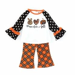 Wholesale 👏 Rare Editions Baby 👧 Girls 3-24 Months Peace Love Fall Knit Top & Printed Plaid Leggings Set White ❤️