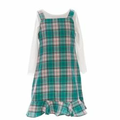 Outlet ❤️ Rare Editions Little 👧 Girls 2T-6X Plaid Jumper 👗 Dress & Long-Sleeve Solid Tee 2-Piece Set Green ⭐ -Rare Editions Shop unnamed file 945