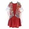 Deals ✨ Rare Editions Little 👧 Girls 4-6X Printed Short Sleeve Kimono & Rib-Knit Tiered 👗 Dress 2-Piece Set Rust 🤩